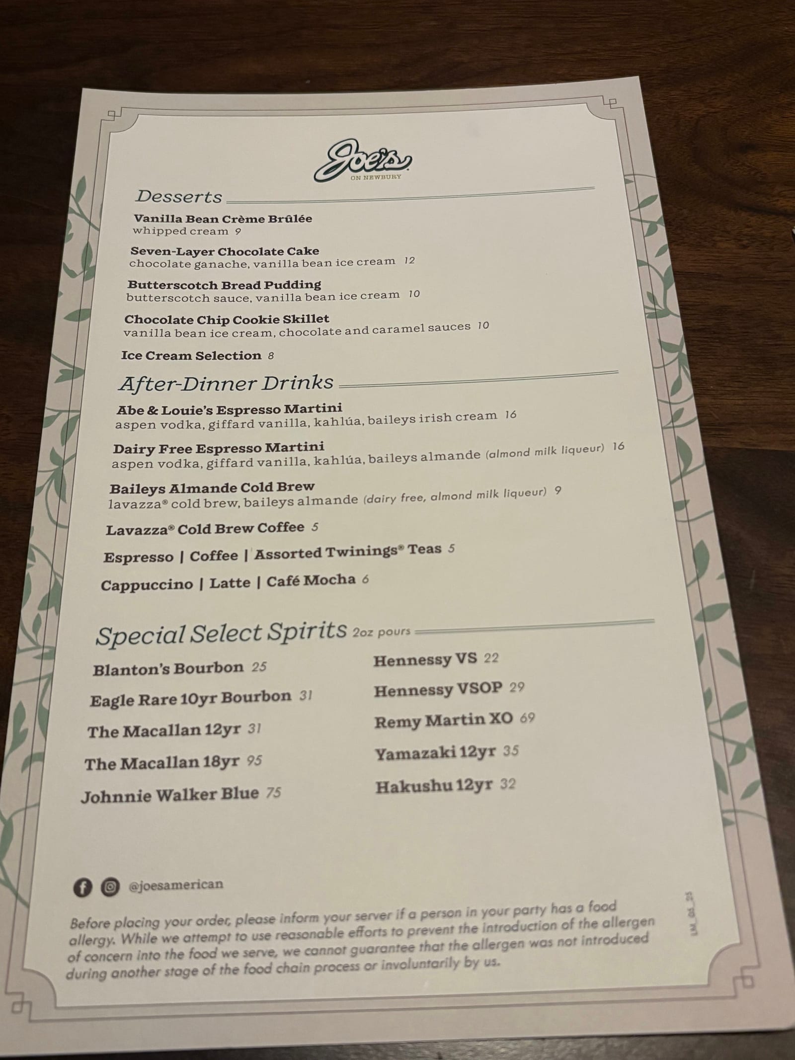Joe’s on Newbury